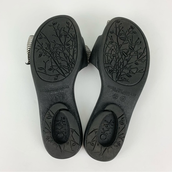 oka.b Slip On Black Slides Rubber Bow Front Tie Striped Sandals Medium - Picture 6 of 7